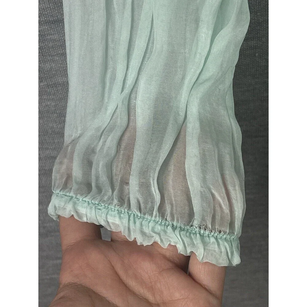 Lola Women's Blouse Green Silk Lace Long Sleeve Top Sz S / M Made in Italy - Picture 13 of 13